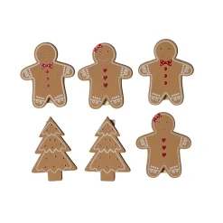 Lot de 4 bonhommes et 2 sapins (H12 cm) Pain d'épices en bois