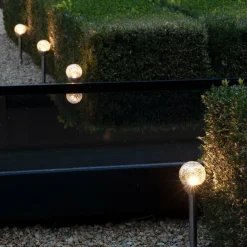 Lot de 6 bornes de jardin solaire (H24.5 cm) Verre craquelé Blanc chaud