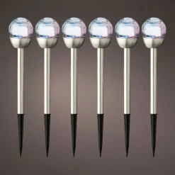 Lot de 6 bornes de jardin solaires (H24,5 cm) Verre craquelé Multicolore