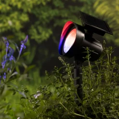 Lot de 2 bornes de jardin solaire 25 lumens (H31 cm) Spots Blanc chaud et multicolore