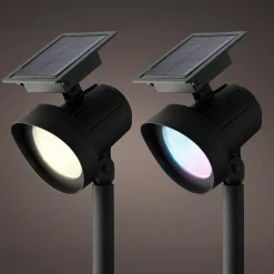 Lot de 2 bornes de jardin solaire 25 lumens (H31 cm) Spots Blanc chaud et multicolore