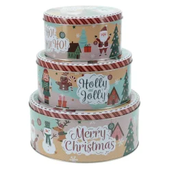 Lot de 3 boîtes de rangement en métal rondes Personnages de Noël Multicolore