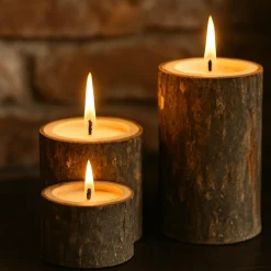 Lot de 3 Bougeoirs (D6 cm) Rondin de Bois