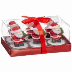 Lot de 6 bougies Chauffe-plat (H6 cm) Père Noël Rouge