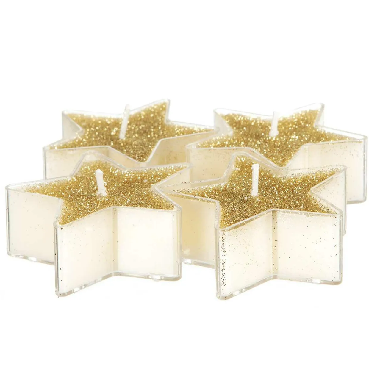 Lot de 4 bougies (D6 cm) Étoiles pailletées Or