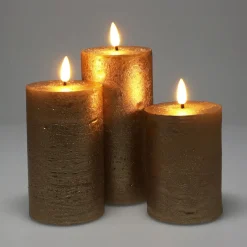 Lot de 3 bougies LED scintillantes à piles (D7,5 cm) Mystery Dorées