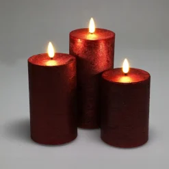 Lot de 3 bougies LED scintillantes à piles (D7,5 cm) Mystery Rouge
