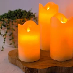 Lot de 3 bougies LED vacillantes (D7,5 cm) Cire naturelle Crème