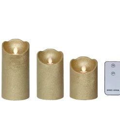 Lot de 3 bougies LED vacillantes (D7,5 cm) Cire naturelle Or