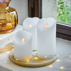 Lot de 3 bougies LED vacillantes (D7,5 cm) Cire naturelle Blanc