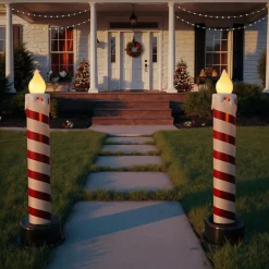 Lot de 2 bougies lumineuses Géantes (H82 cm) Candy Candle Rouge et blanc