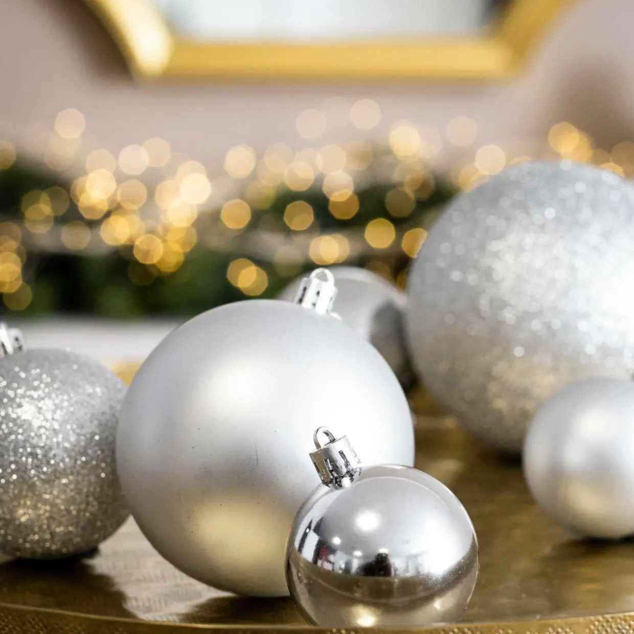 Lot de 20 boules de Noël assorties New Alpine Argent