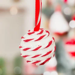 Lot de 22 boules de Noël assorties Rayé Fantaisie Rouge et Blanc