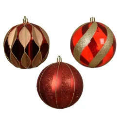 Lot de 12 boules de Noël (D100 mm) Venezia Rouge pailletées or