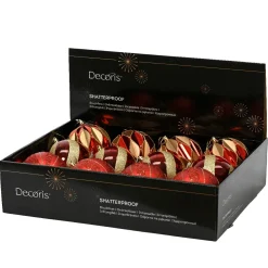 Lot de 12 boules de Noël (D100 mm) Venezia Rouge pailletées or