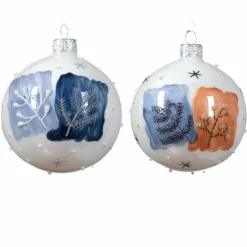 Lot de 6 boules de Noël (D80 mm) en verre Herbier Blanc