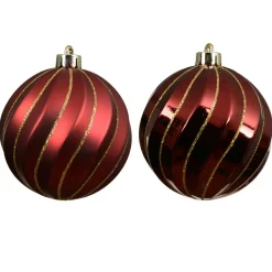 Lot de 6 boules de Noël (D80 mm) Glam chic Bordeaux pailleté or