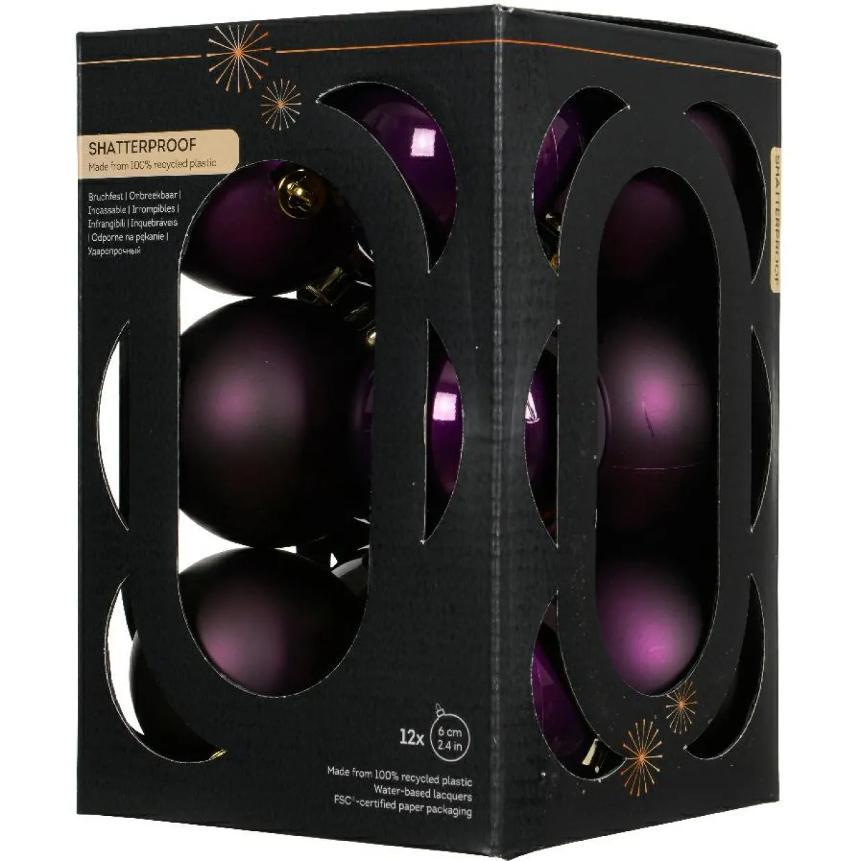 Lot de 12 boules de Noël (D60 mm) Aravis Figue