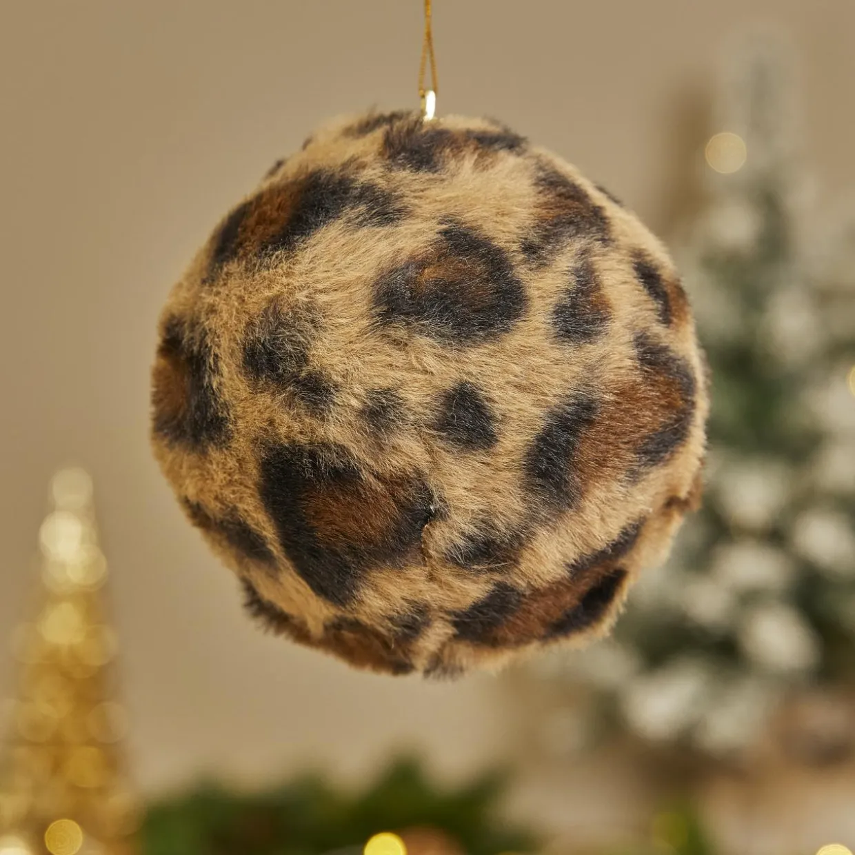 Lot de 12 boules de Noël (D100 mm) Léopard Beige et marron