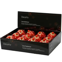 Lot de 12 Boules de Noël (D80 mm) Renne Clown paillettes Rouge et or