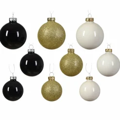 Lot de 21 boules de Noël (D70 mm) Cristal en verre Blanc laine, or et noir