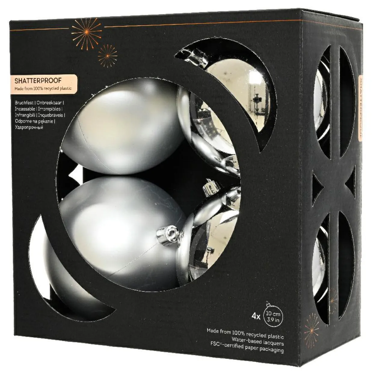 Lot de 4 boules de Noël (D100 mm) Aravis Argent