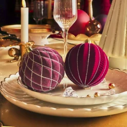 Lot de 12 boules de Noël (D80 mm) Renaissance Figue et rouge