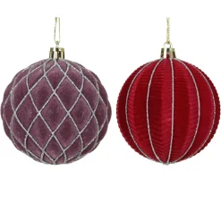 Lot de 12 boules de Noël (D80 mm) Renaissance Figue et rouge