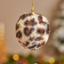 Lot de 12 boules de Noël (D80 mm) Léopard Beige et marron