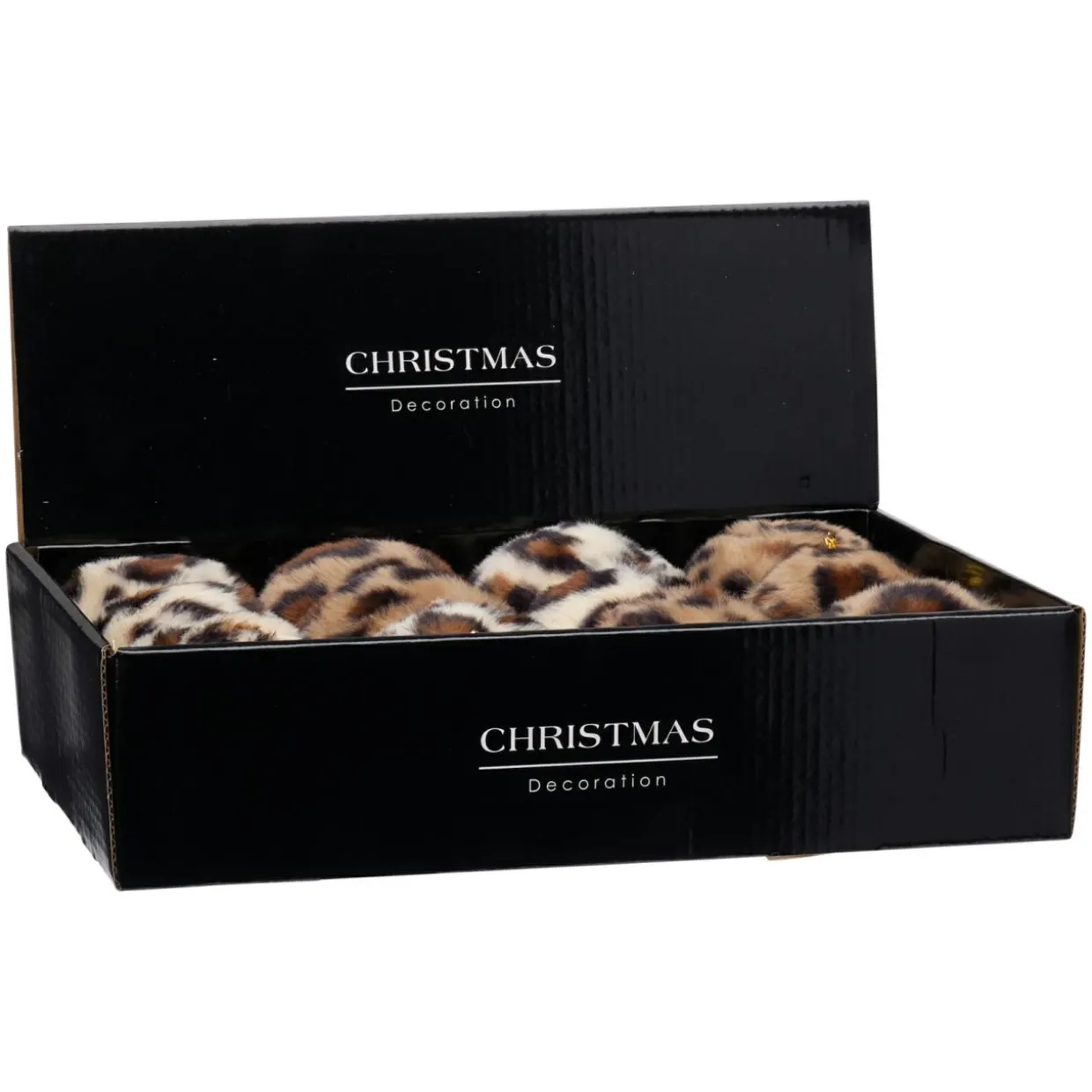 Lot de 12 boules de Noël (D80 mm) Léopard Beige et marron