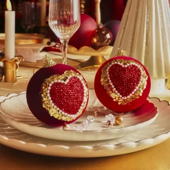 Lot de 12 boules de Noël (D80 mm) Cœur de Noël Rouge et or