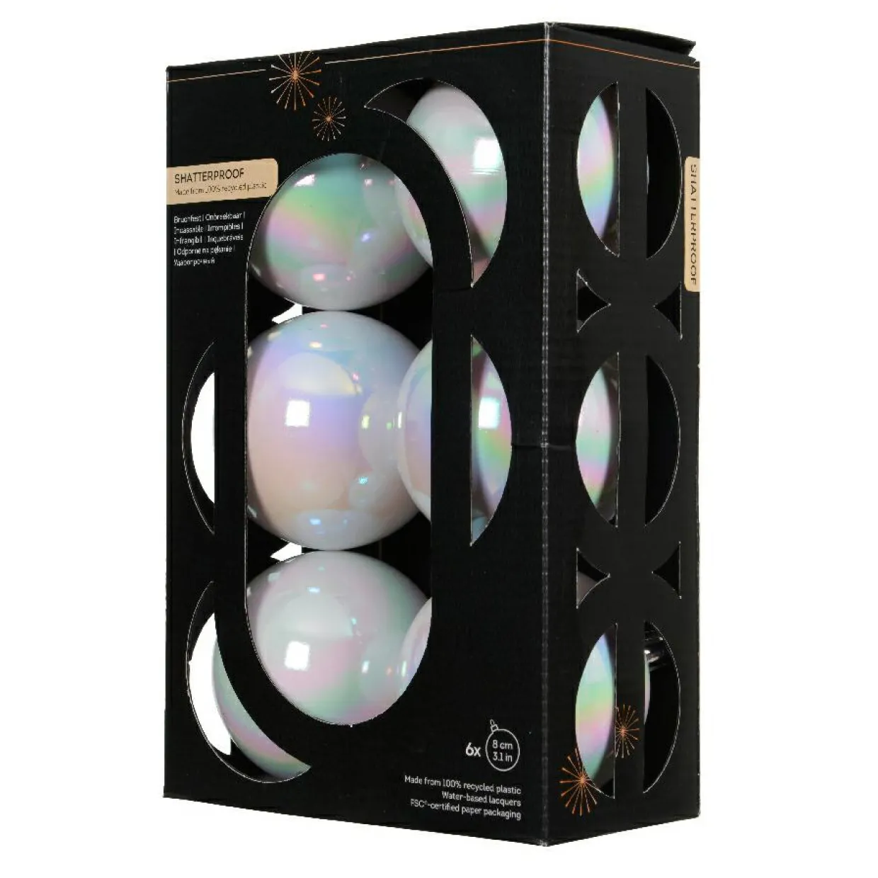 Lot de 6 boules de Noël (D80 mm) Aravis Blanc irisé