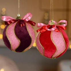 Lot de 12 boules de Noël (D80 mm) Envoûtantes Rouge et figue