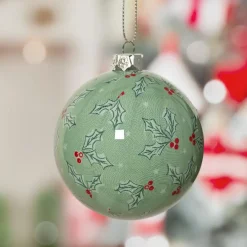 Lot de 7 boules de Noël (D80 mm) Houx vert et rouge