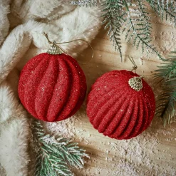 Lot de 12 boules de Noël (D80 mm) Reflet d’or Rouge