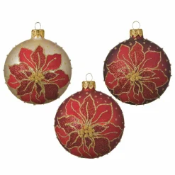 Lot de 6 boules de Noël (D80 mm) en verre Poinsettia Rouge