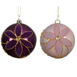 Lot de 12 boules de Noël (D80 mm) Fleurs majestueuses Figue et rose