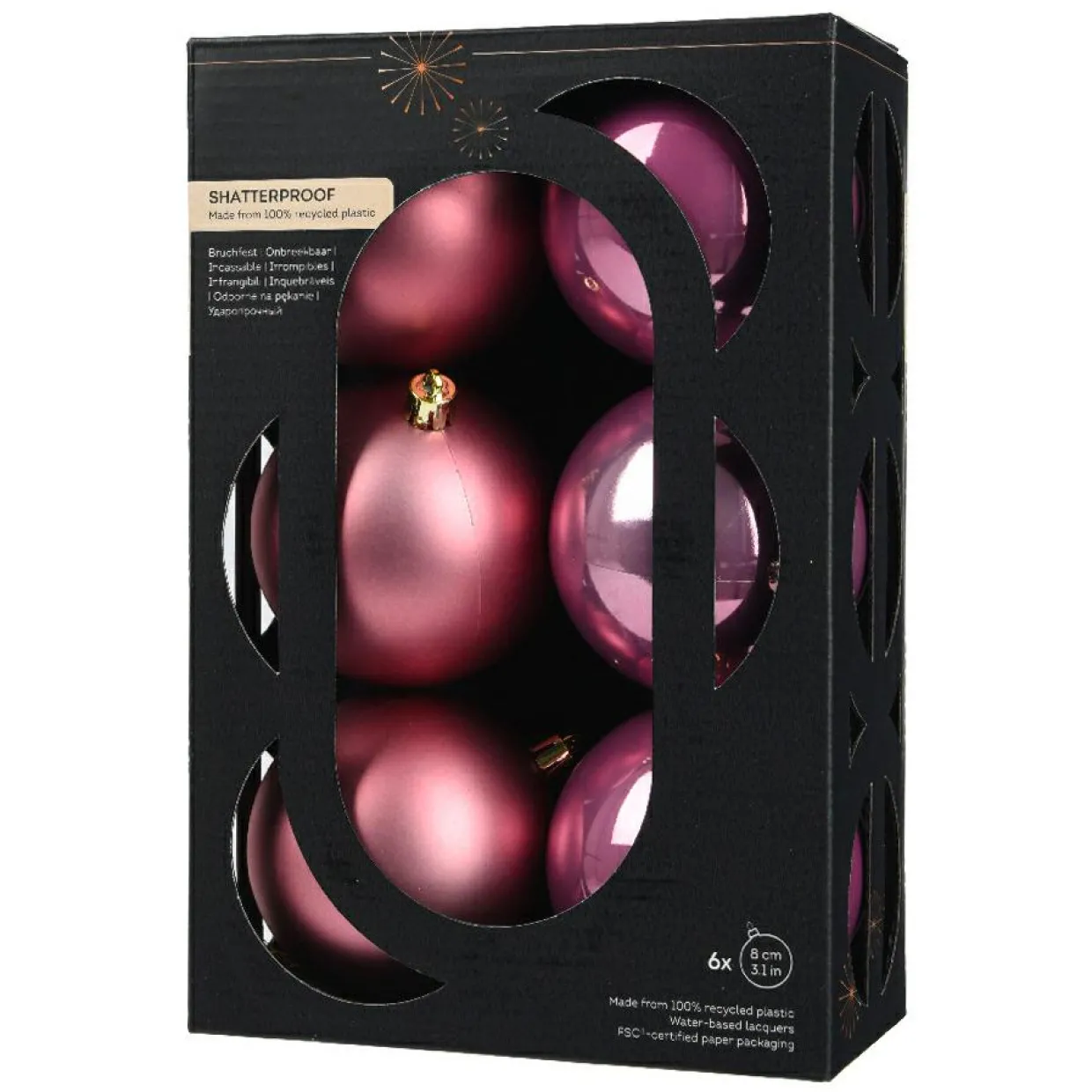 Lot de 6 boules de Noël (D80 mm) Aravis Vieux rose