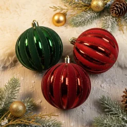 Lot de 12 boules de Noël (D80 mm) Velours pailleté Rouge et vert