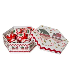 Lot de 7 boules de Noël (D60 mm) Petits Lutins de Noël Blanc et rouge