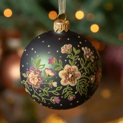 Lot de 6 boules de Noël (D80 mm) en verre Bouquet Vert sapin