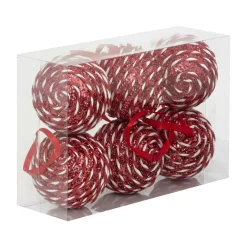 Lot de 6 boules de Noël (D80 mm) Rayé Fantaisie Rouge et blanc