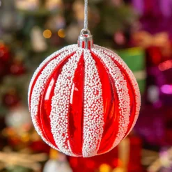 Lot de 12 boules de Noël (D100 mm) Fantasia perlées Rouge et blanc