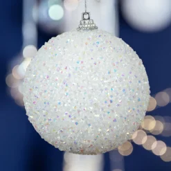 Lot de 12 boules de Noël (D80 mm) Sequins pailletés Blanc