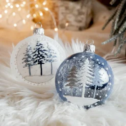 Lot de 6 boules de Noël (D80 mm) en verre Forêt de sapins Bleu