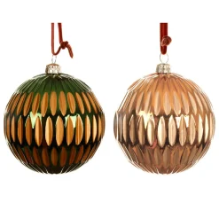Lot de 12 boules de Noël (D80 mm) Luxe Rétro Orange et vert sapin