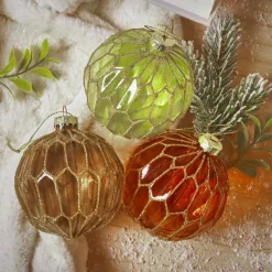 Lot de 12 boules de Noël en verre (D80 mm) Chic multicolore pailleté or