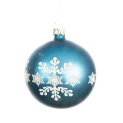 Lot de 6 boules de Noël en verre (D80 mm) Flocon de neige Bleu pétillant