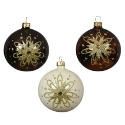 Lot de 6 boules de Noël en verre (D80 mm) Pétales dorées Noir truffé