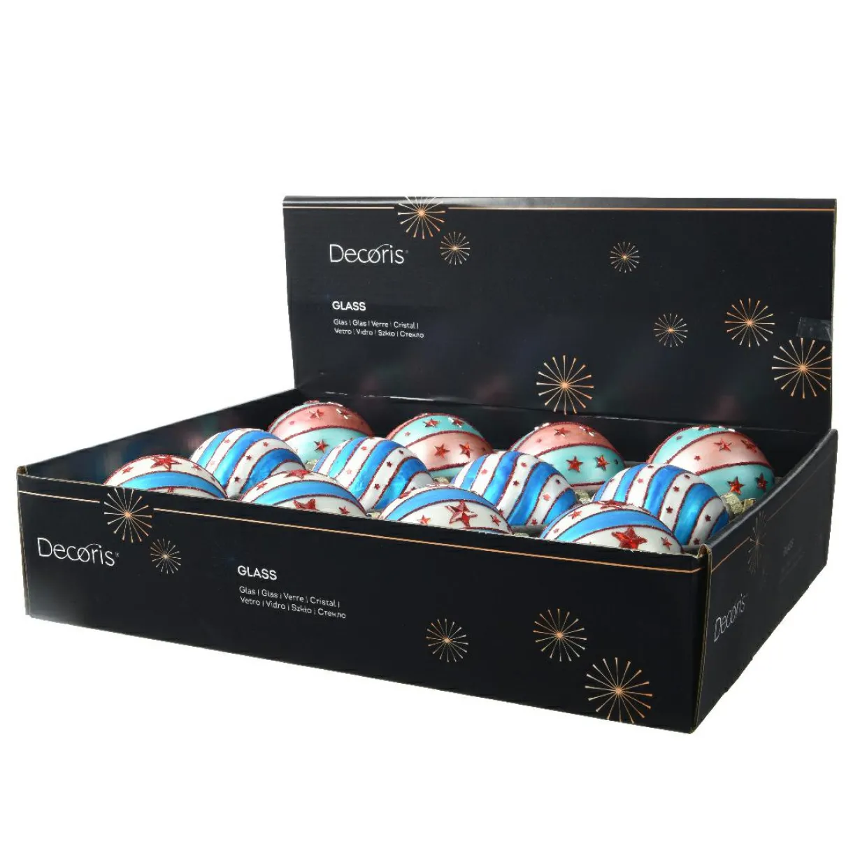 Lot de 12 boules de Noël en verre (D80 mm) Grand Chapiteau Multicolore